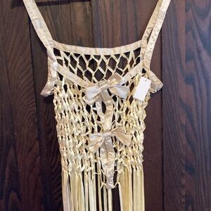 Urban Outfitters Knotten Satin Ribbon Fishnet Bow Fringe Top